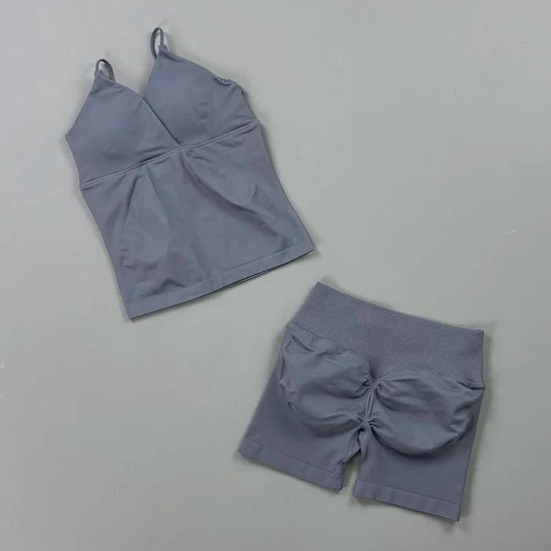 Women's Twist Front Tank And Shorts Yoga Set