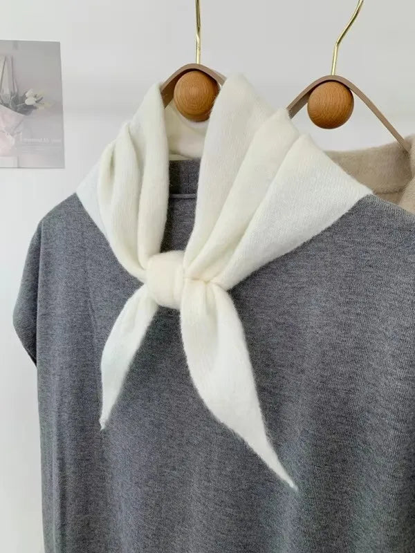 Striped Triangle Knit Scarf with Tieable Pointed Ends
