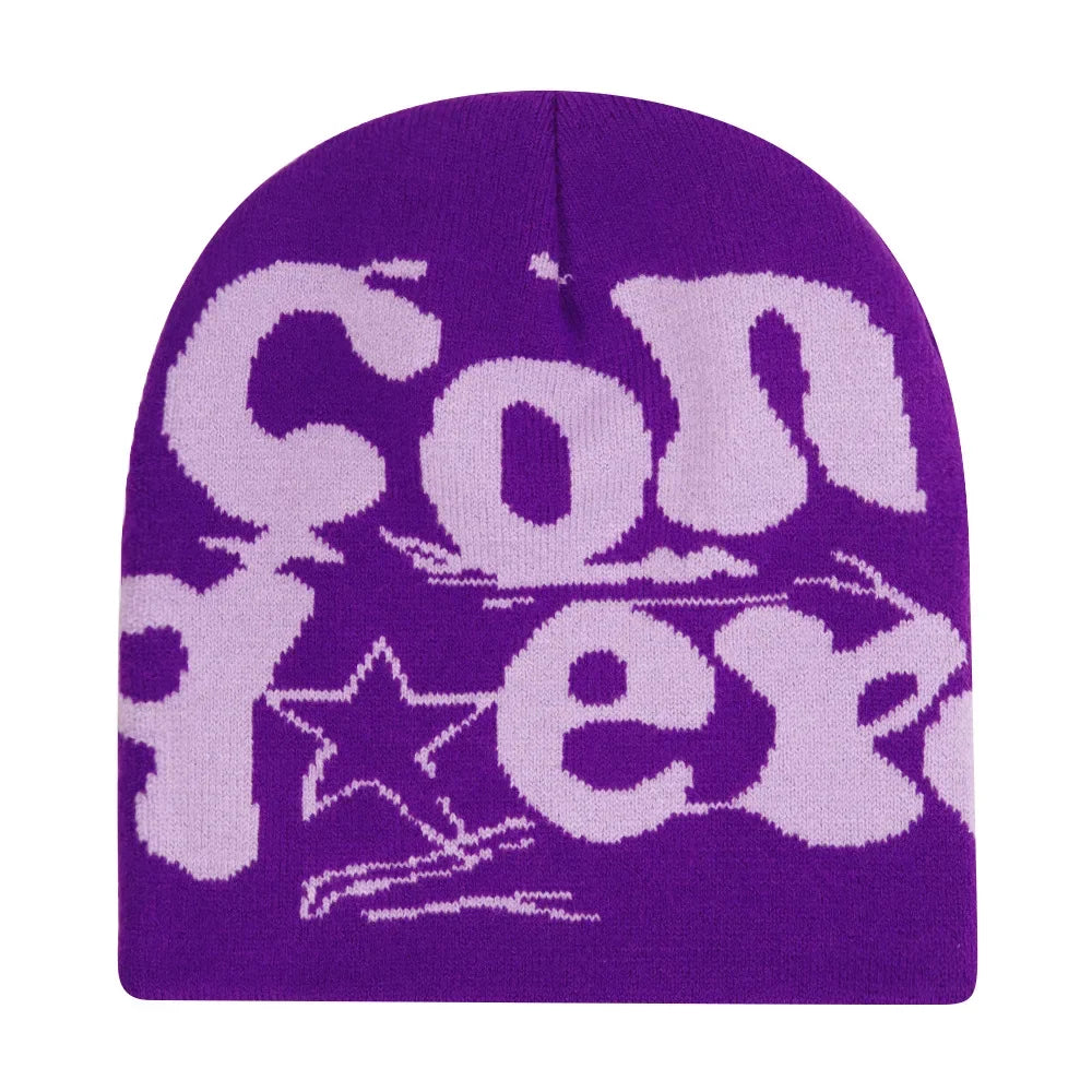 Graphic Knit Beanie with Letter and Pattern Style Options