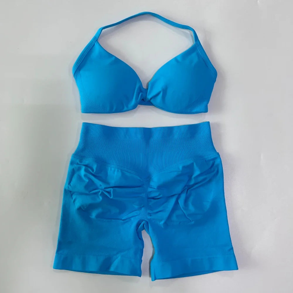 Women's Thin Strap Bra And Shorts Yoga Set