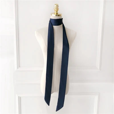 Solid Long Narrow Ribbon Scarf with Pointed Ends