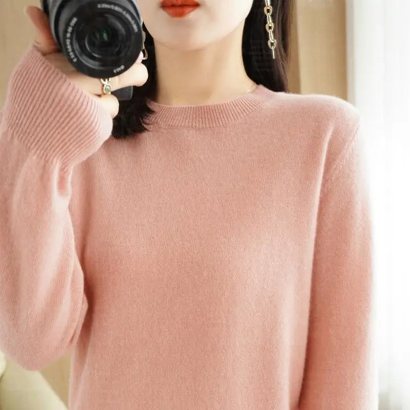 Women's Plain Long Sleeve Knit Sweater Casual Knit Layer