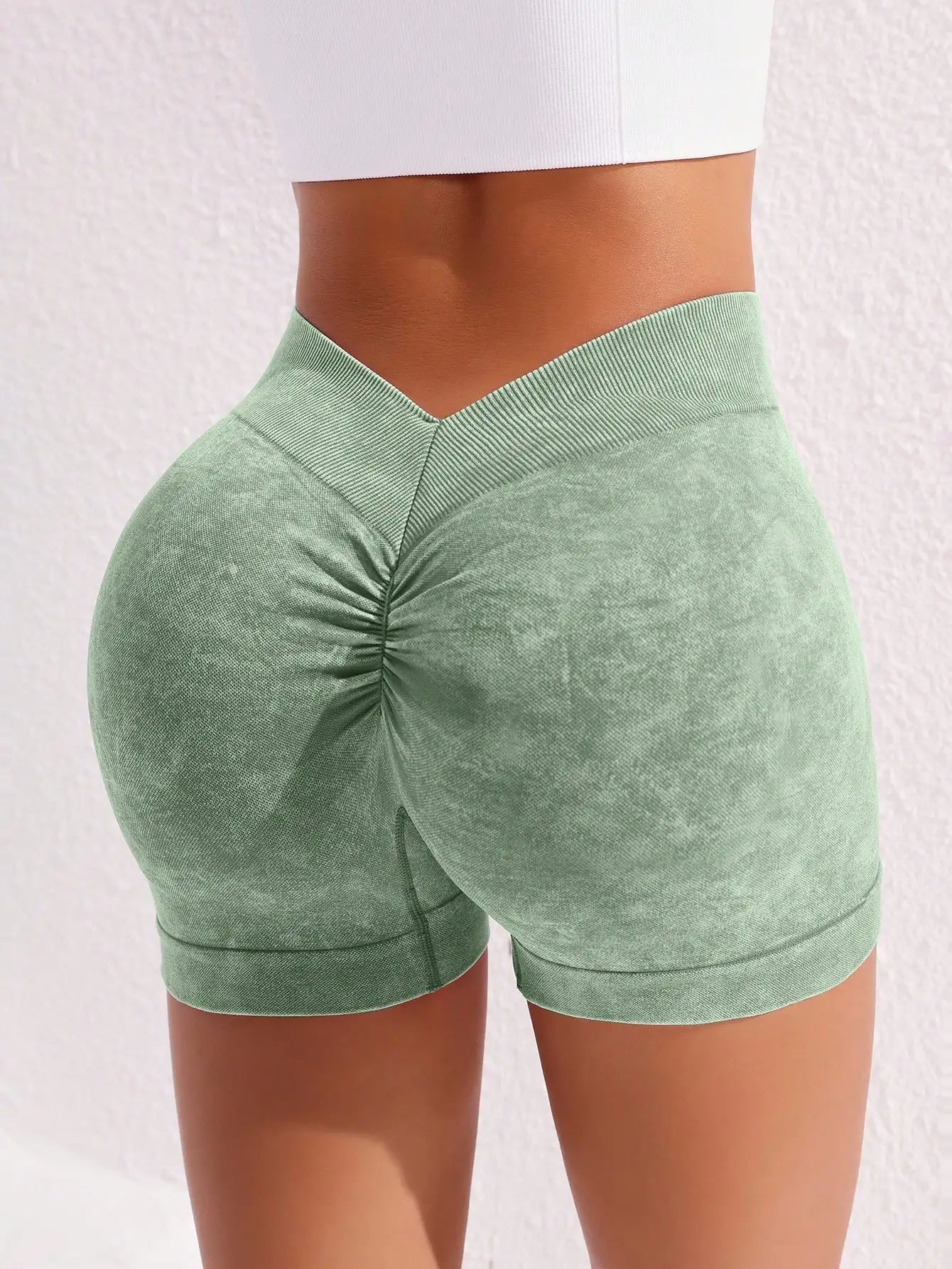 Women's Washed Nylon Blend Biker Shorts with a V Shaped Waist