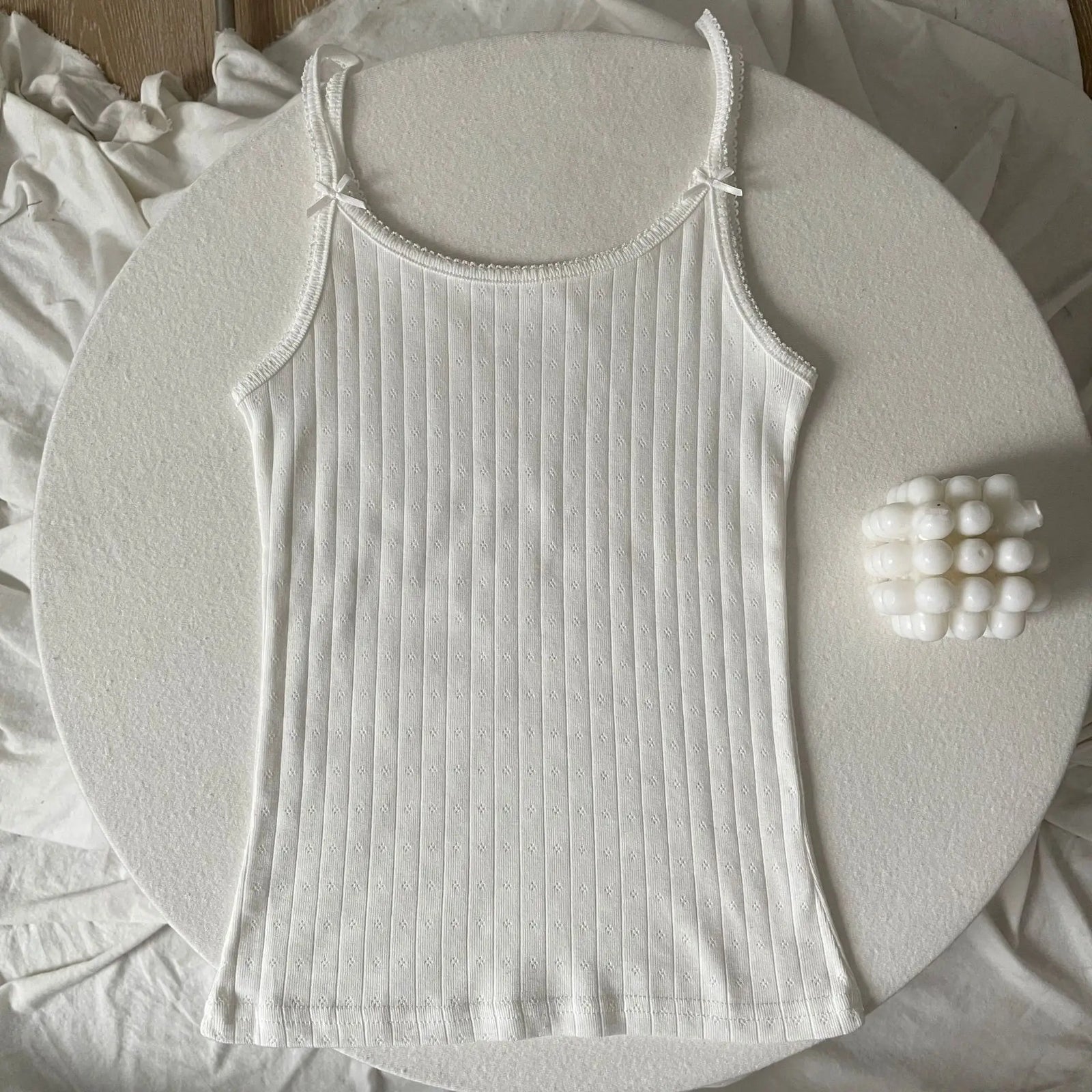 Women's Lace Trim Cotton Blend Camisole with Bow and Mixed Pattern Options
