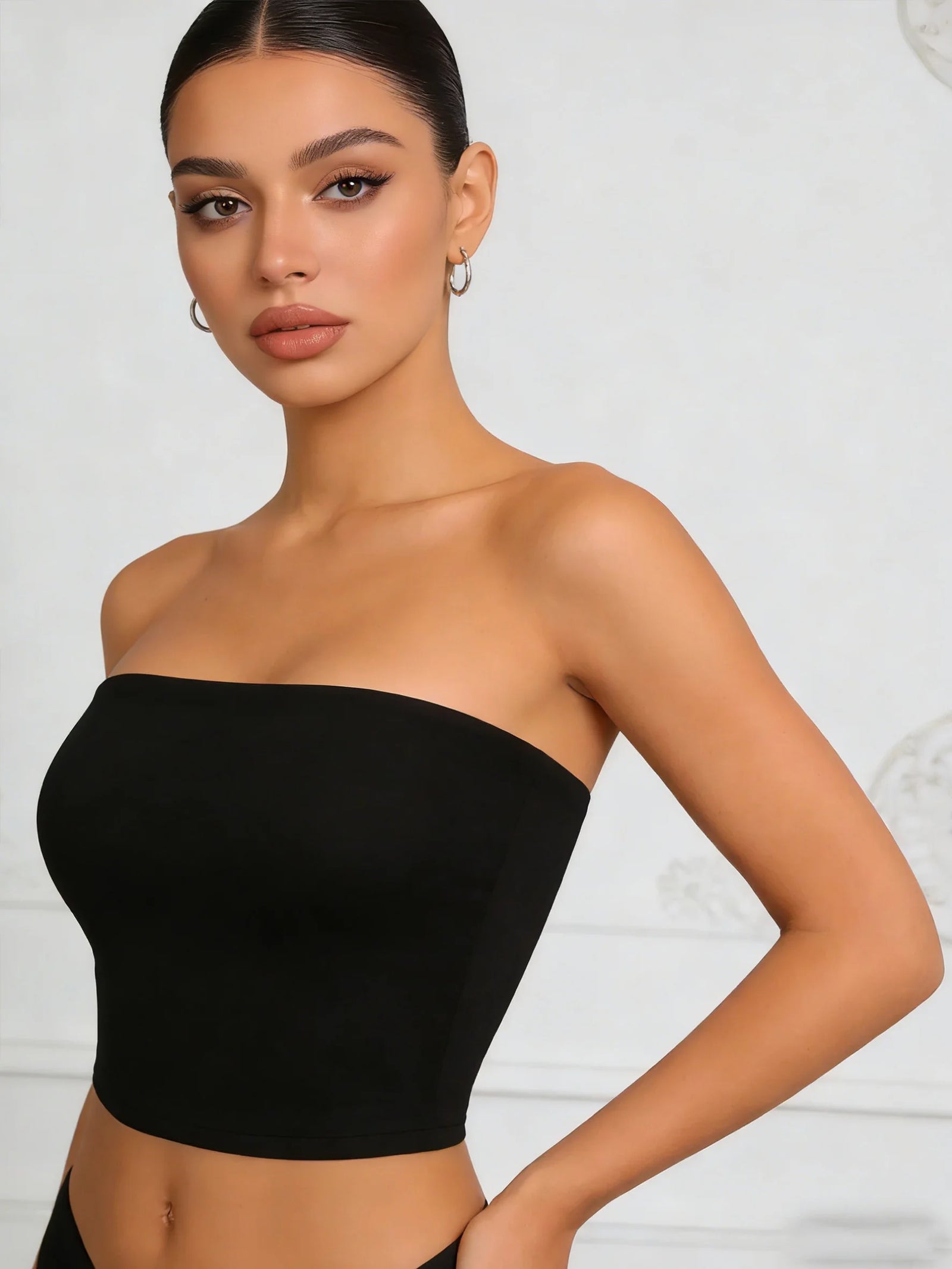 Women's Strapless Polyester Bandeau Crop Top with Straight Neckline