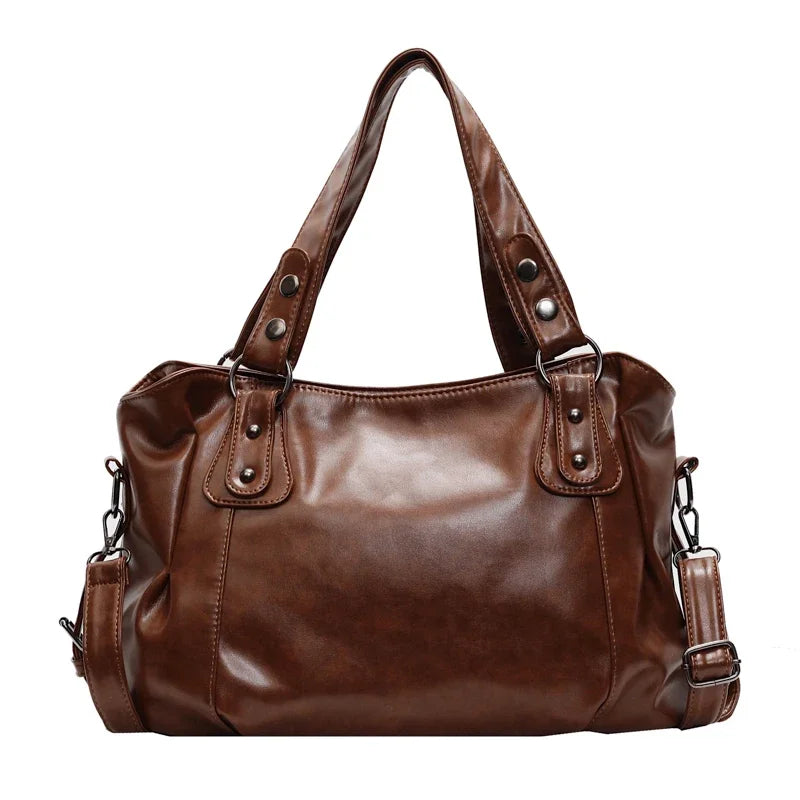 Pleated Shoulder Handbag with Rivet Details and Carry Handles