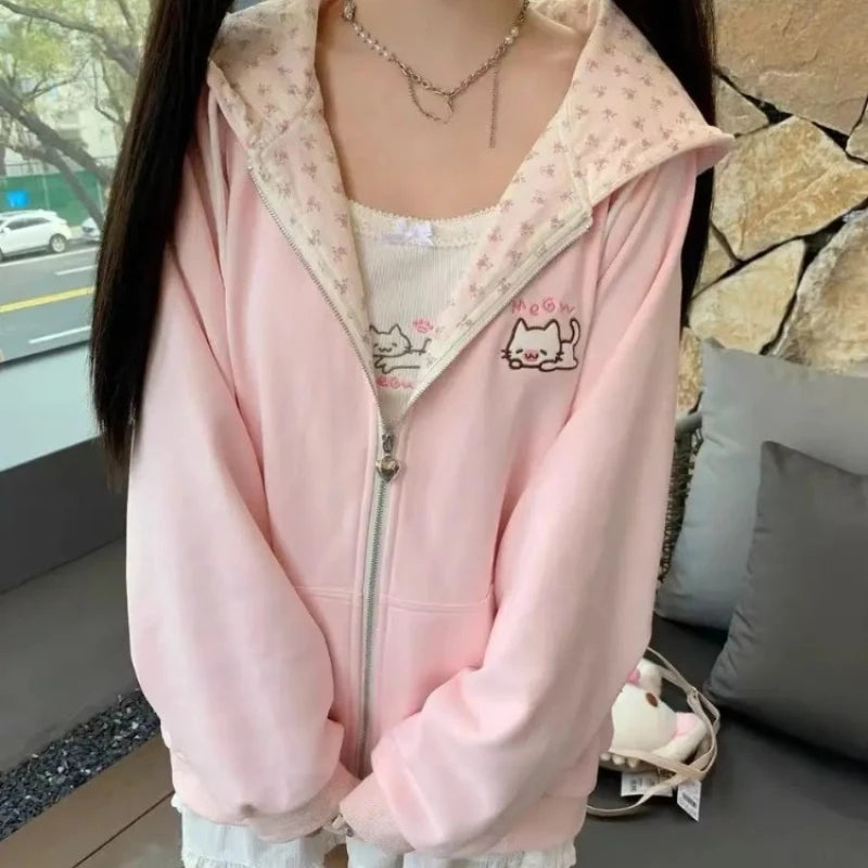 Cartoon Graphic Long Sleeve Full Zip Casual Hoodie