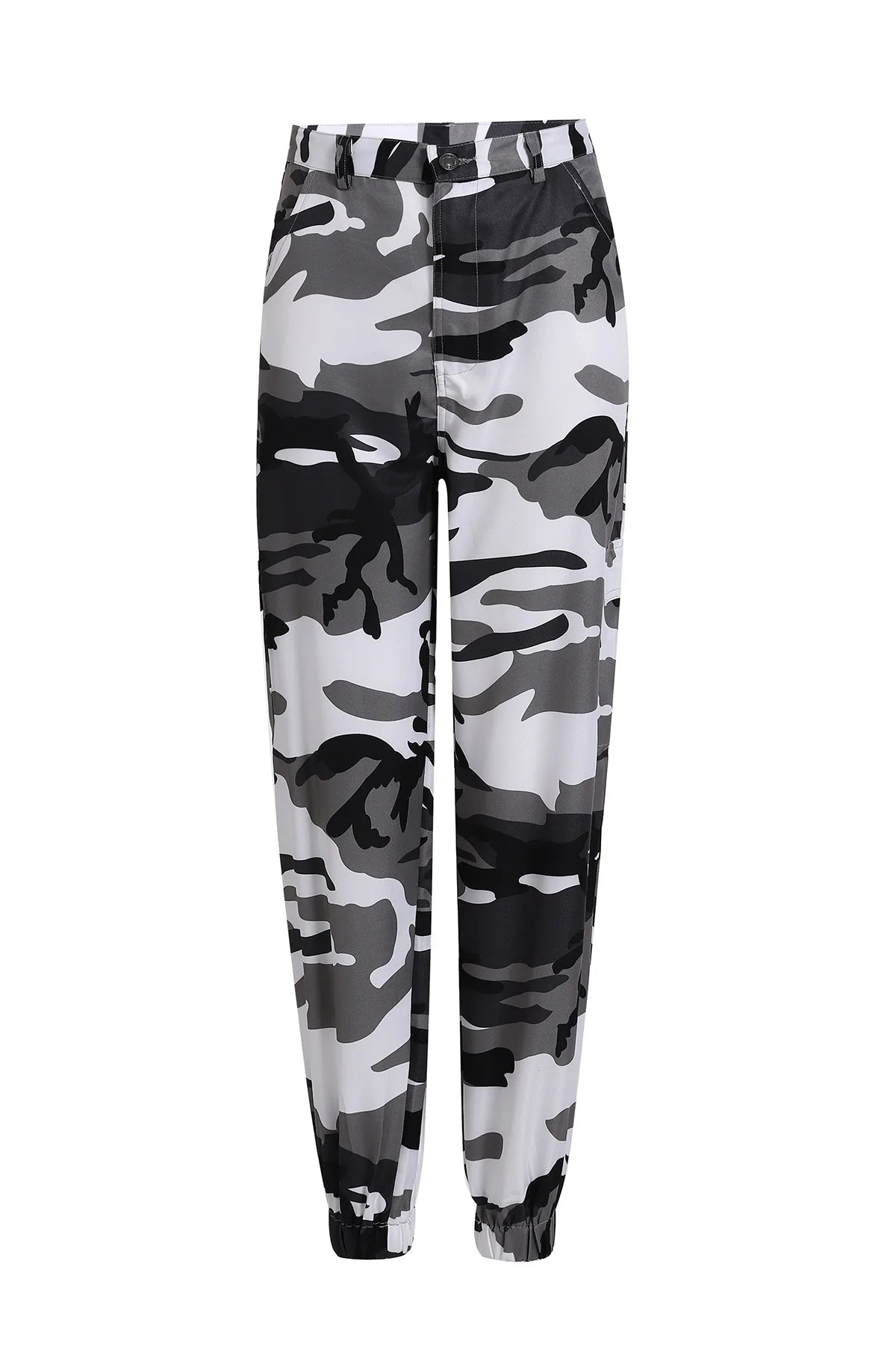 Women's Camouflage Cargo Joggers with Side Pockets and Elastic Cuffs