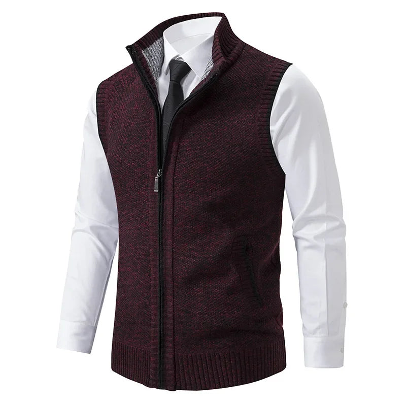 Men's Stand Collar Zip Front Knit Vest