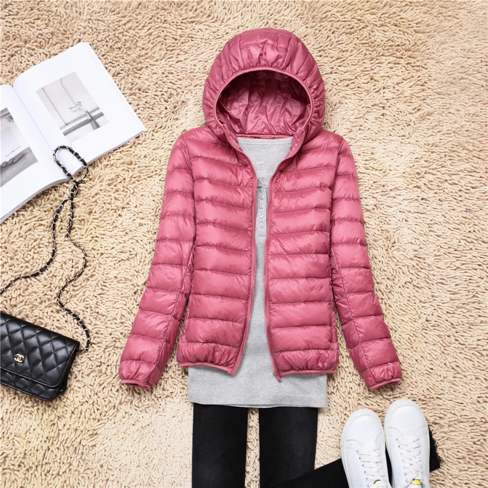 Women's Hooded Quilted Zip Front Jacket for Layered Outfits