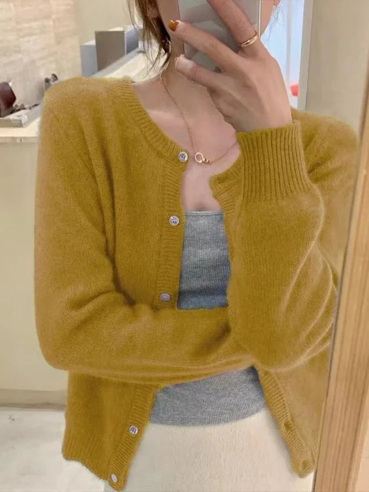 Women's Crew Neck Button Front Cardigan Casual Knit Layer