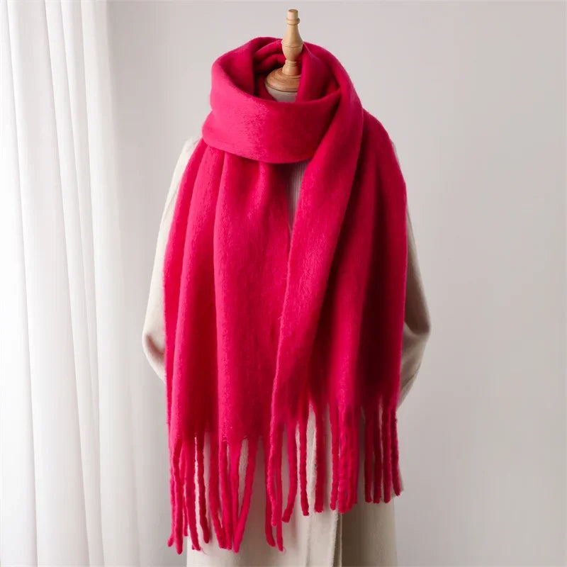Solid Long Fringed Scarf for Draped Neck Styling