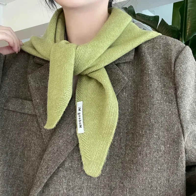 Solid Small Triangle Knit Scarf with Pointed Ends