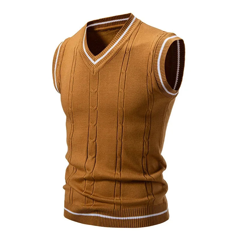Men's Contrast Trim V Neck Knit Vest