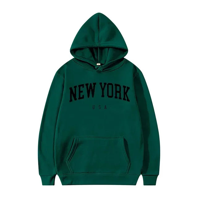 New York Letter-Print Long-Sleeve Pullover Hoodie