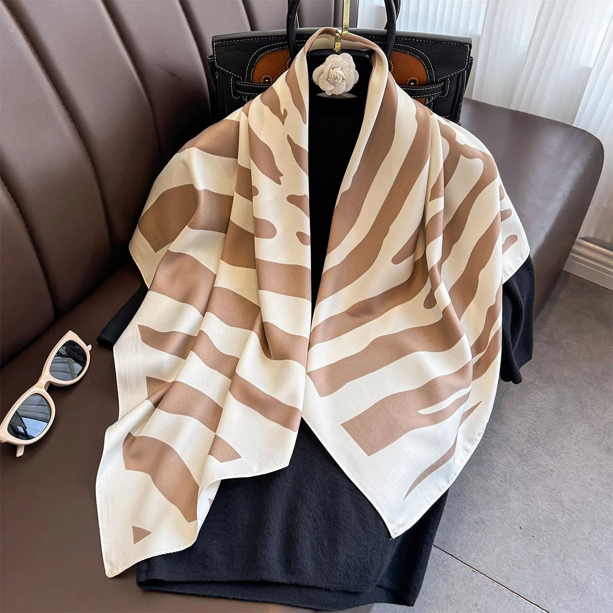 Printed Large Square Scarf with Decorative Border Designs