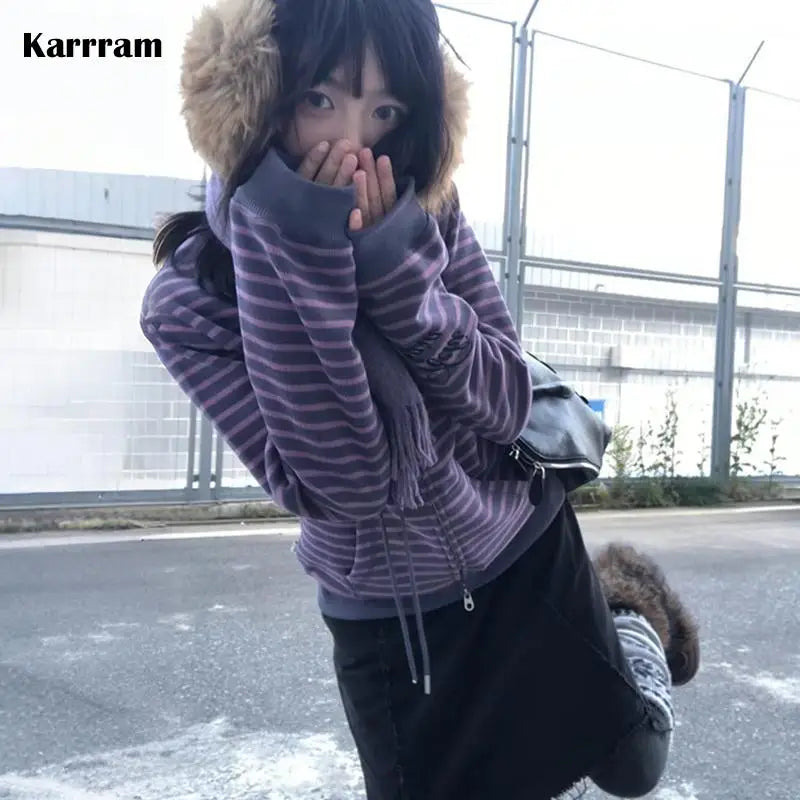Women's Striped Loose V Neck Sweater Casual Knit Layer