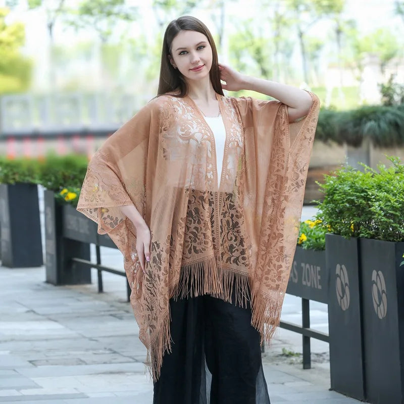 Long Lace Open Front Cardigan for Layering over Outfits