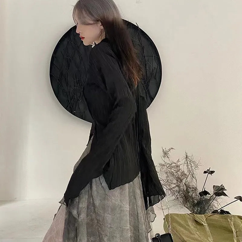 Women's Asymmetric Ruffled Long Sleeve Blouse