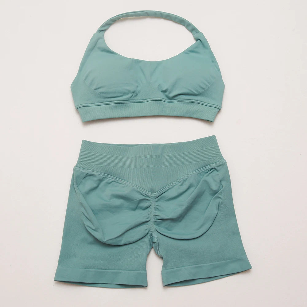 Women's Halter Bra And Shorts Yoga Set For Workout Outfits