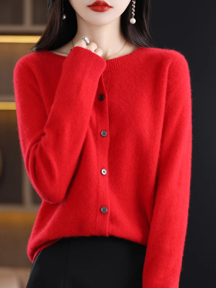 Women's Crew Neck Button Front Cardigan Casual Knit Layer