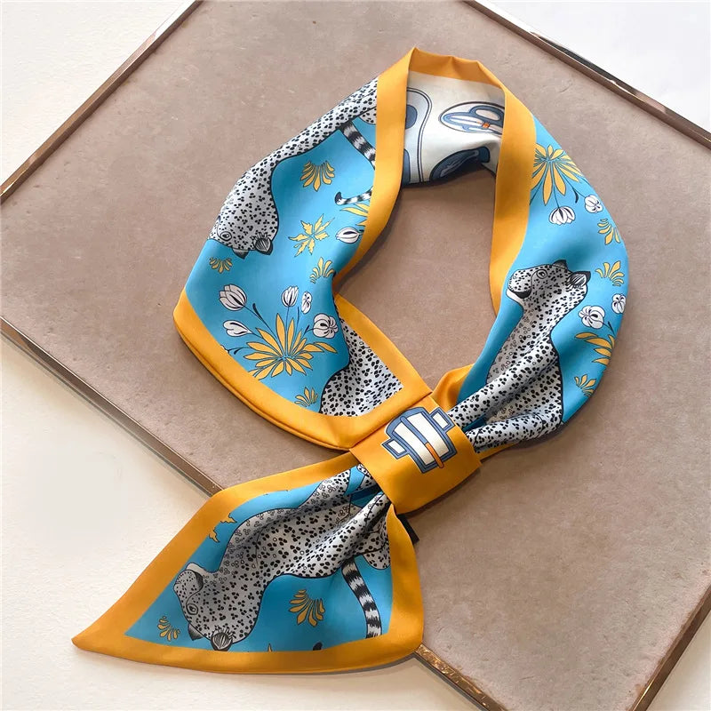 Printed Narrow Neckerchief Scarf with Pointed Tie Ends