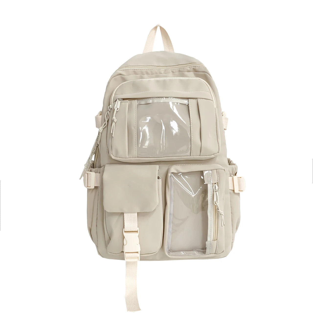 Student Backpack with Transparent Display Pockets and Multiple Front Storage Sections