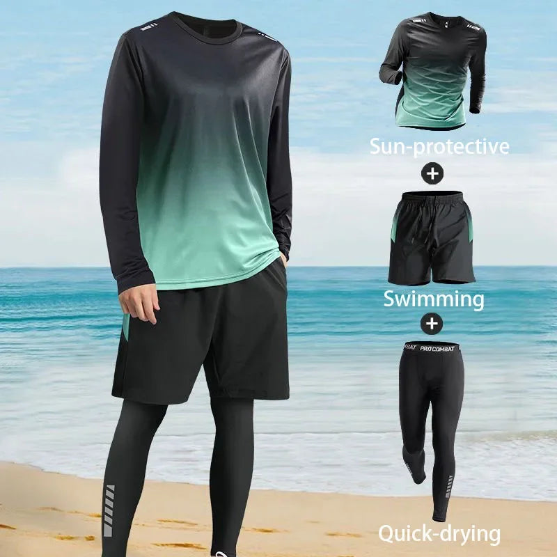 Men's Long Sleeve Rash Guard with Swim Bottom Options