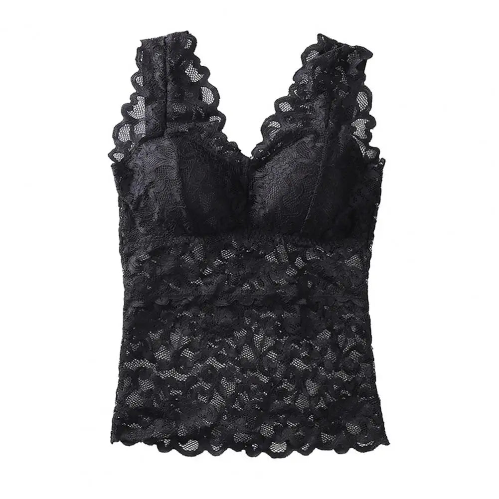 Women's Floral Lace Nylon Camisole with Wide Straps and Padded Bust