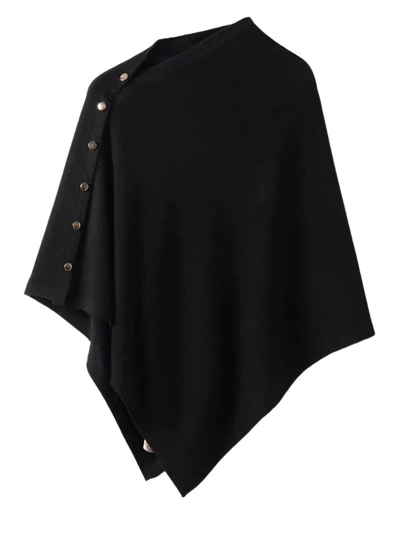 Asymmetric Side Button Poncho for Layering over Outfits