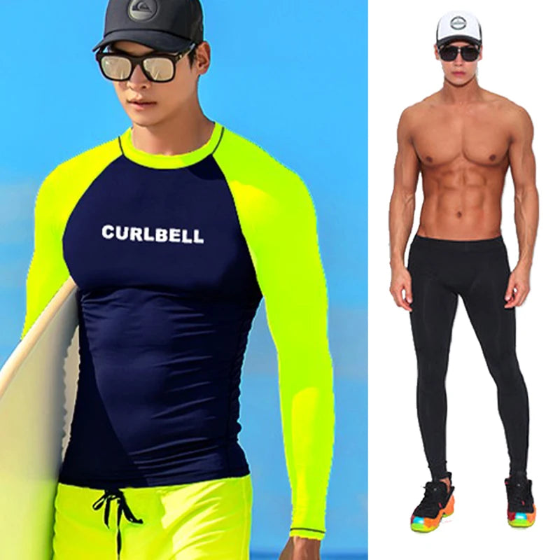 Men's Long Sleeve Rash Guard with Swim Bottom Options