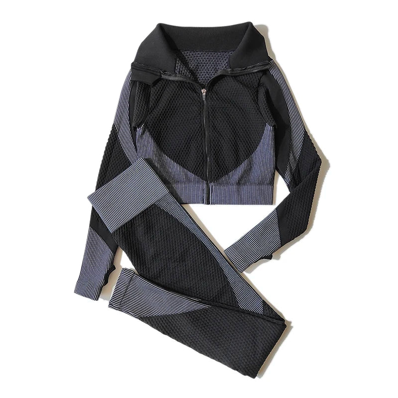 Women's Zip Jacket Bra And Leggings Yoga Set