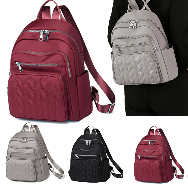 Textured Multi-Pocket Backpack with Front Zippers and Adjustable Shoulder Straps