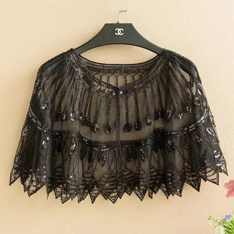 Leaf Shape Beaded Capelet for Layering over Dresses and Tops