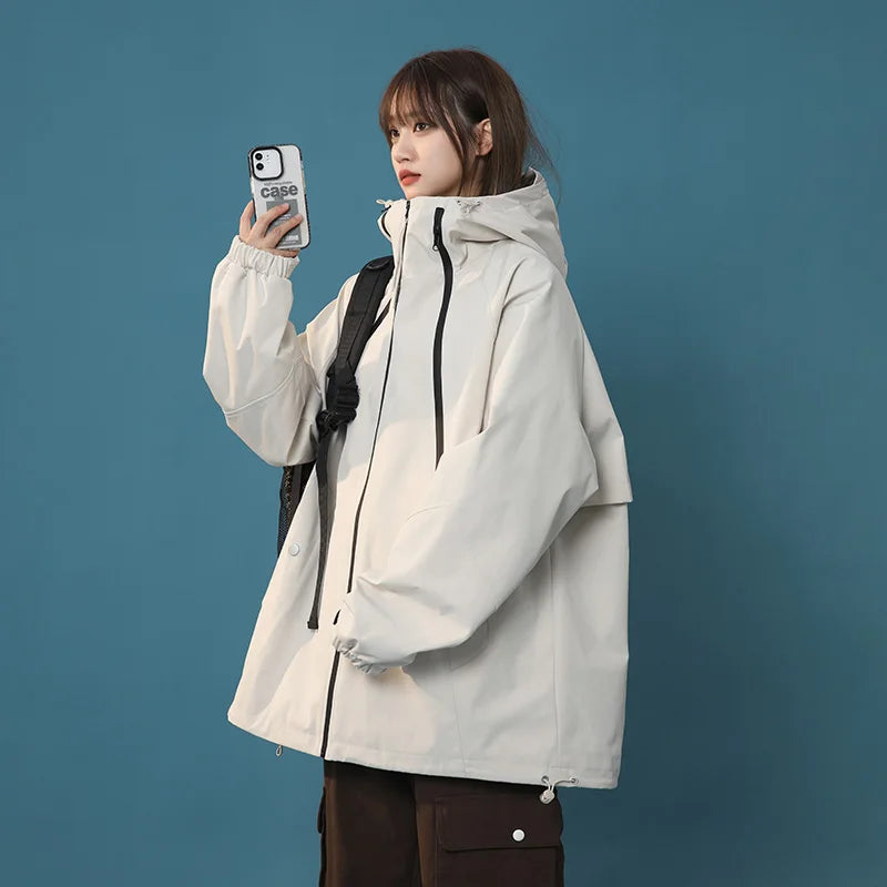 Collared Long Sleeve Loose Fit Casual Streetwear Bomber Jacket