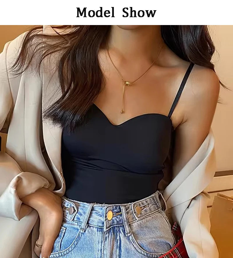 Women's Sweetheart Neck Polyester Camisole with Thin Straps and Shaped Cups
