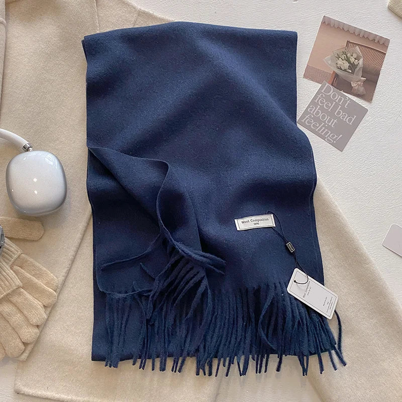Solid Long Fringed Scarf for Draped Neck Styling