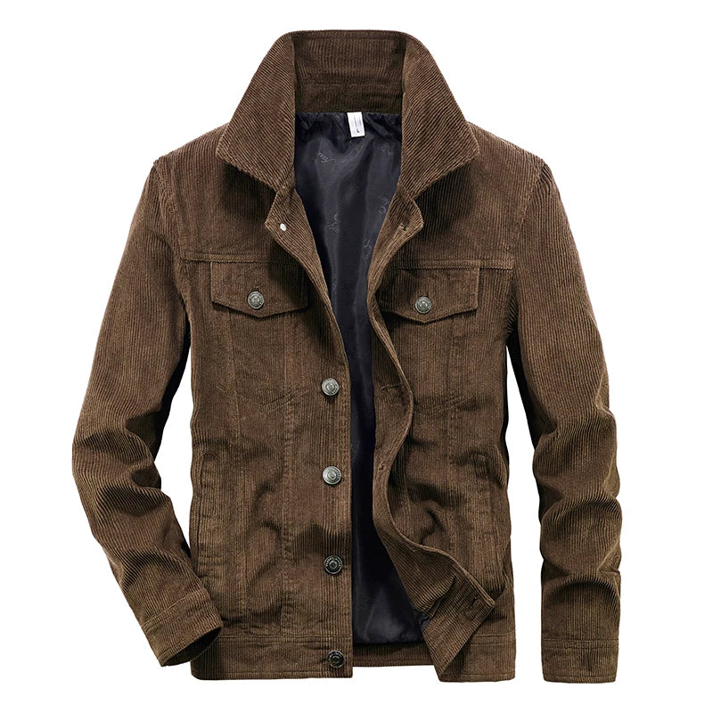 Men's Corduroy Zip-Front Collared Slim-Fit Jacket