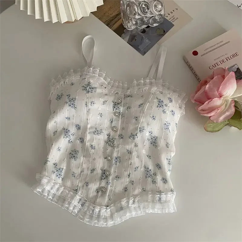 Women's Floral Lace Camisole with Thin Straps and a Fitted Silhouette