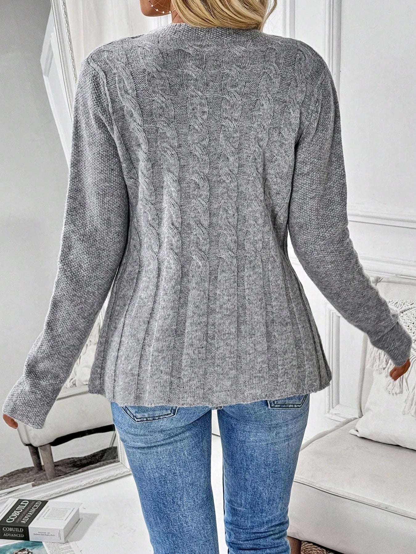 Women's Long Ribbed Button Front Cardigan Casual Knit Layer
