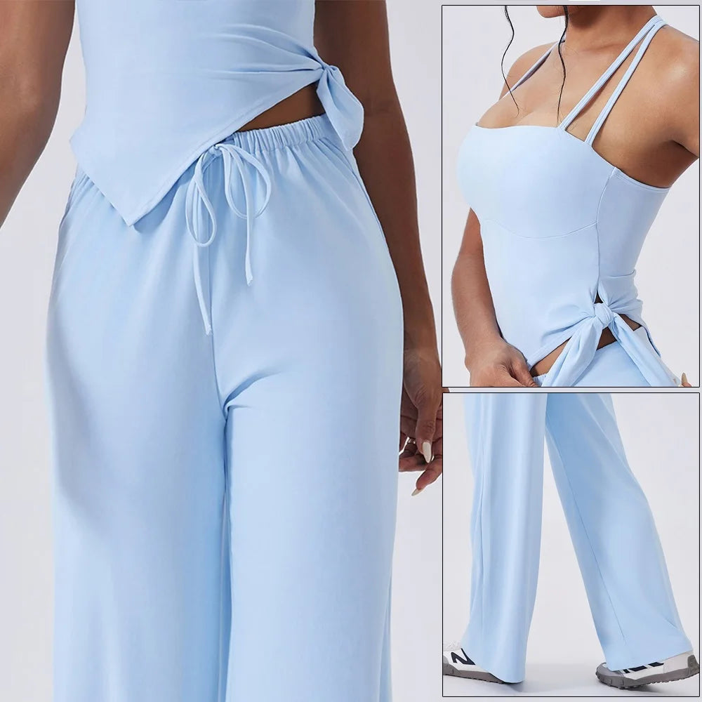 Women's Sleeveless Crop Top and Pants Workout Set