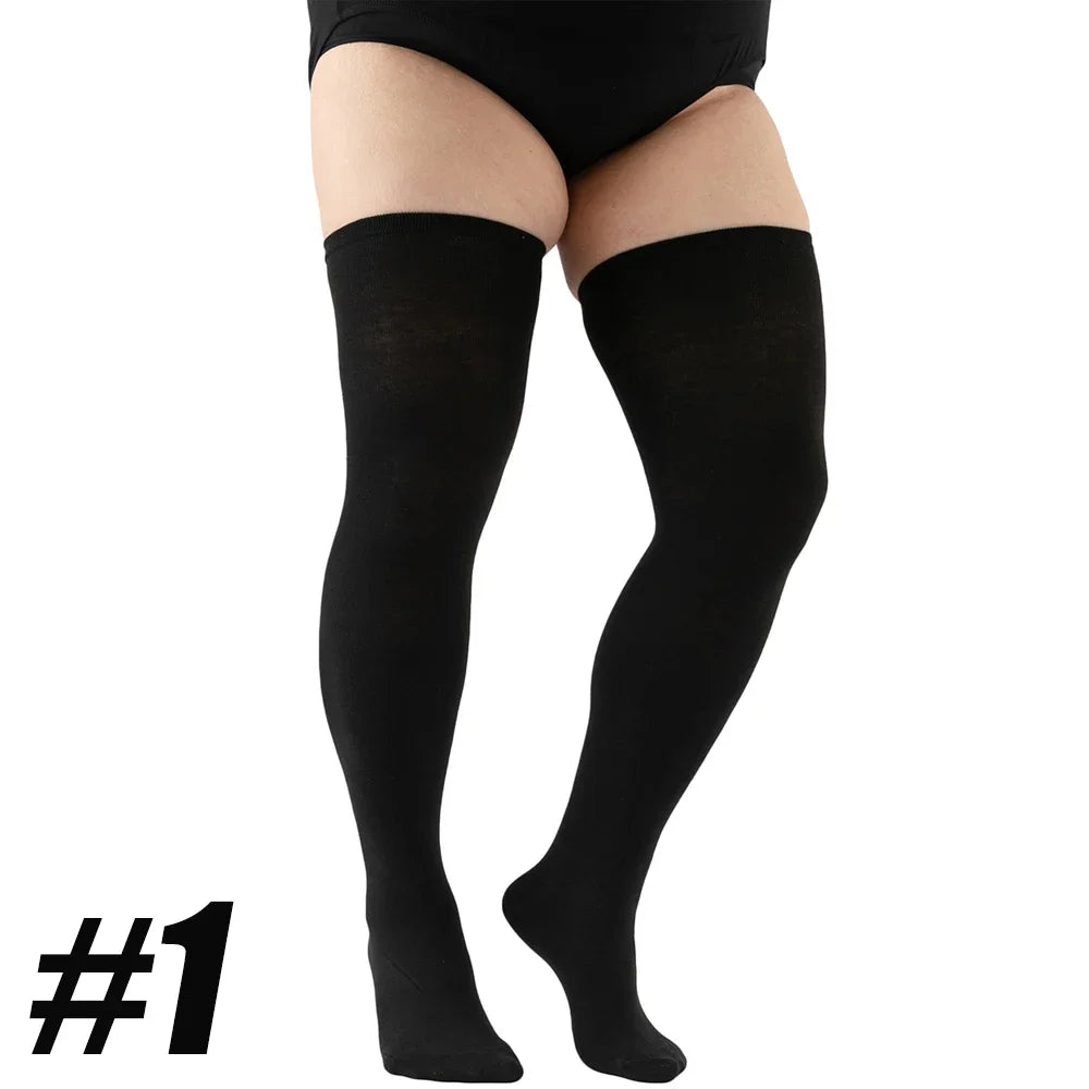 Plus Size Thigh High Socks with Striped Cuff Options
