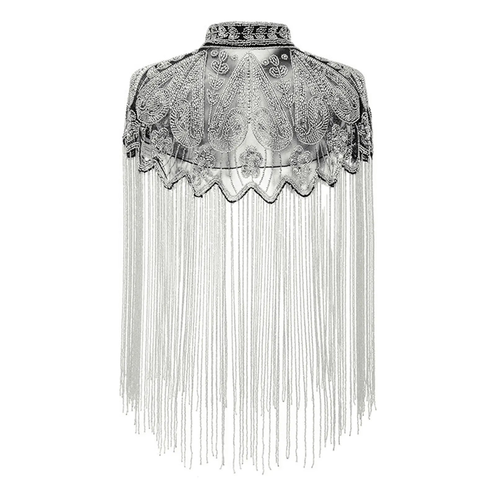 Beaded Long Fringe Cape for Layering over Outfits
