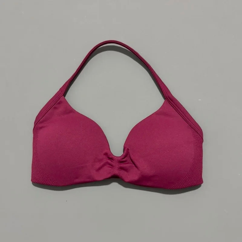 Women's Ruched Halter Neck Sports Bra