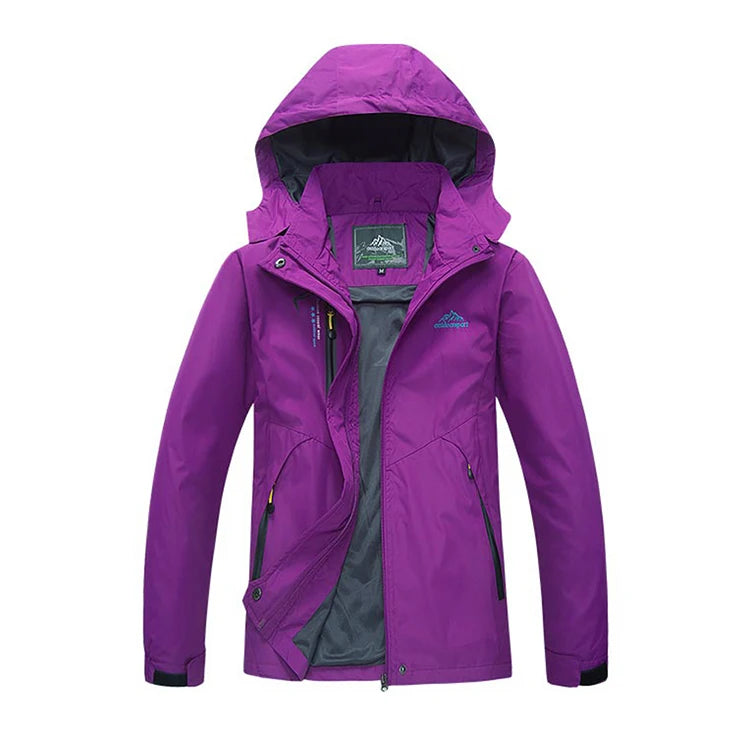 Hooded Long Sleeve Full Zip Outdoor Hiking Jacket with Pockets