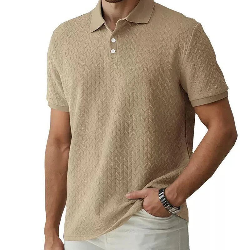 Men's Textured Short-Sleeve Regular-Fit Polo Shirt with Button Placket for Everyday Outfits