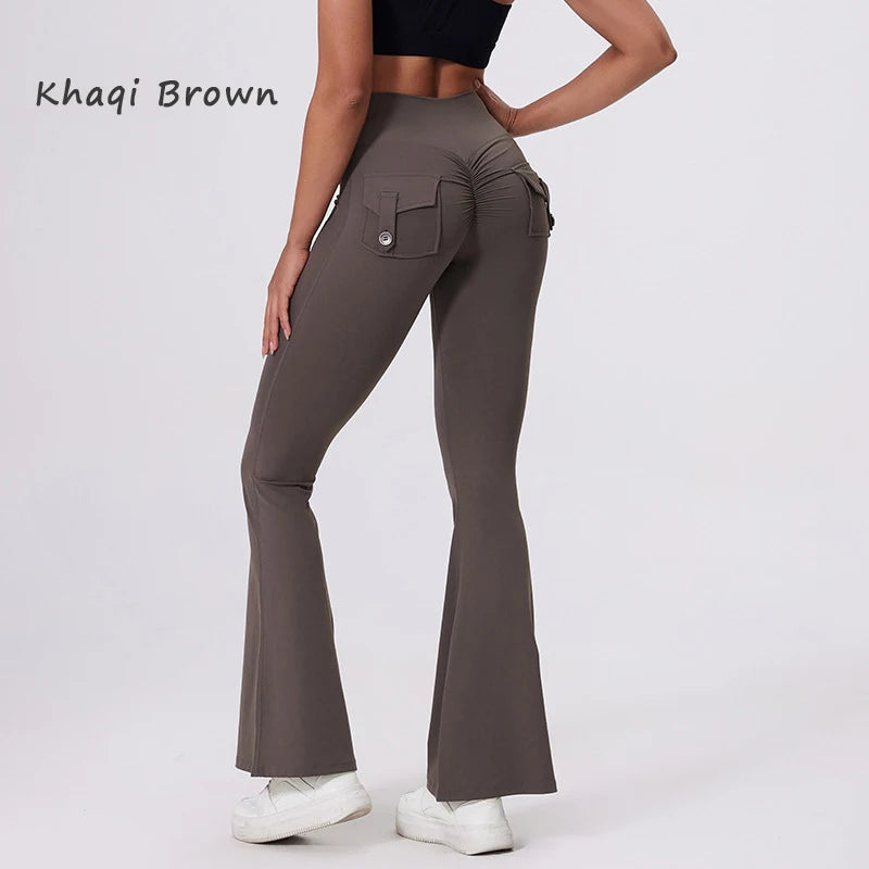 Women's Back Pocket Flared Leggings For Workout Outfits
