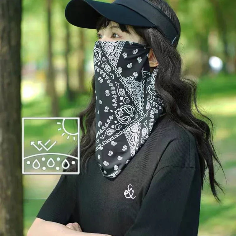 Paisley Print Neck Scarf with Ear Loop Face Cover