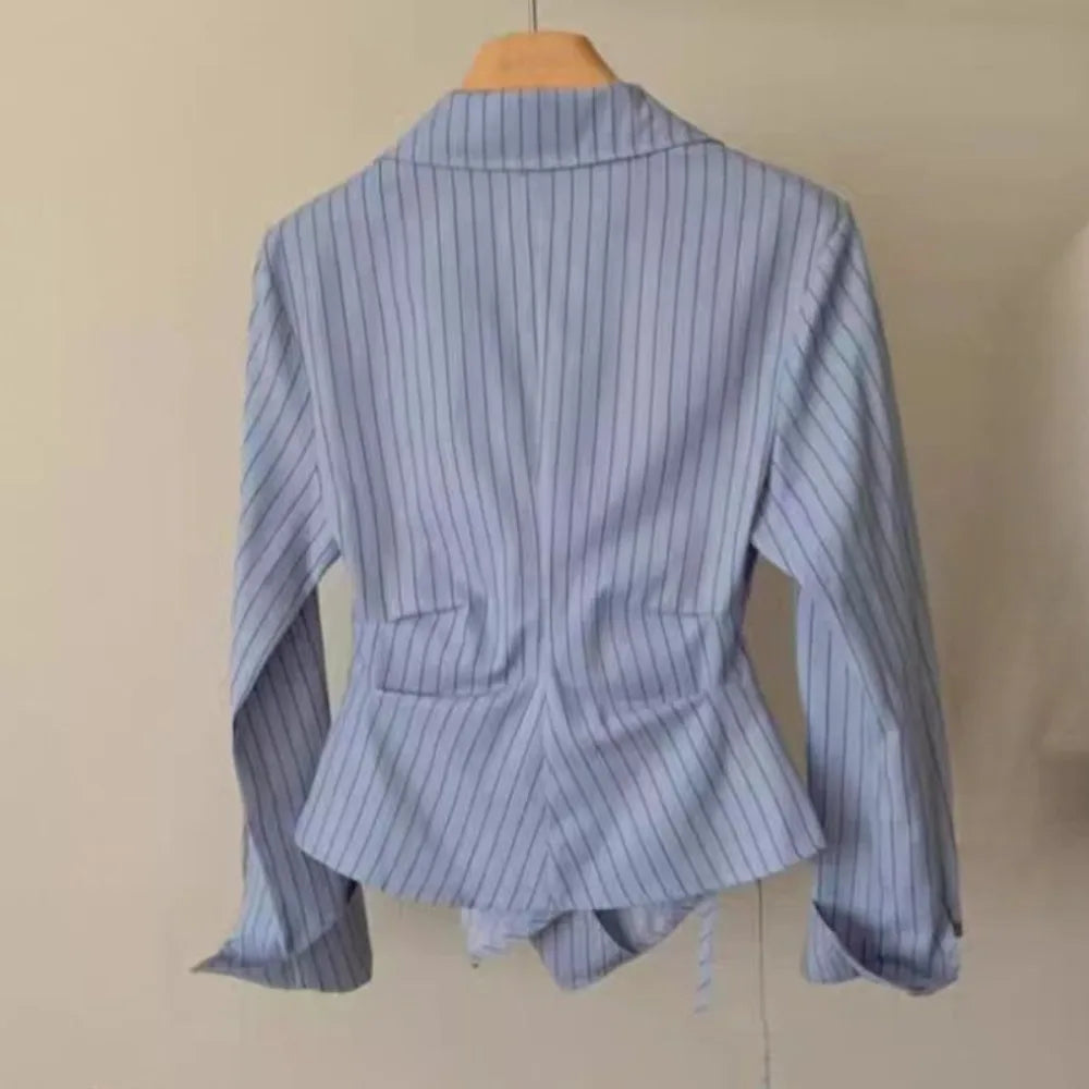 Women's Striped Collared Long Sleeve Shirt