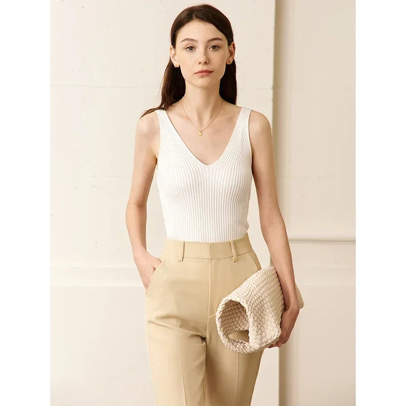 Women's Solid Viscose Blend V Neck Camisole with a Sleeveless Shape
